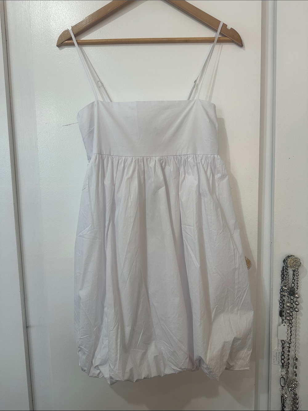 White Spaghetti-Strap Midi Bubble Dress